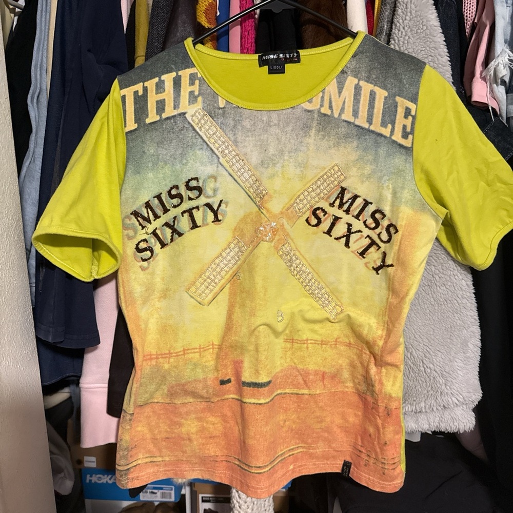 Miss Sixty Yellow and Orange Graphic Top